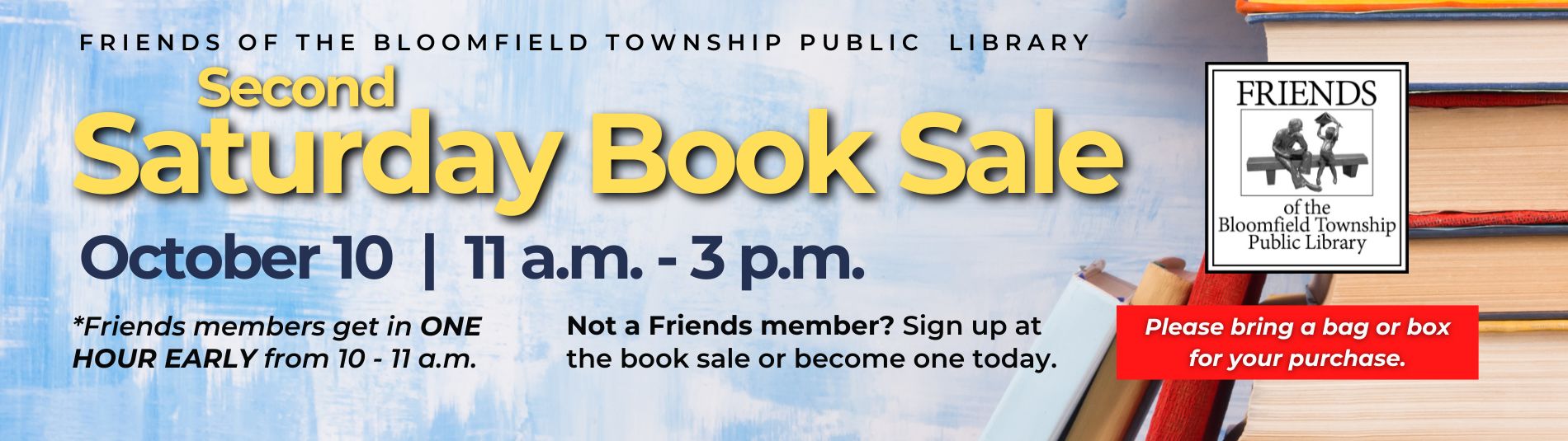 Book Sale on October 10 at 11 a.m. to 3 p.m.