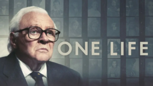 Cover showing an elderly man with glasses and a suit, looking serious next to bold text, with faded grayscale portraits forming the background.